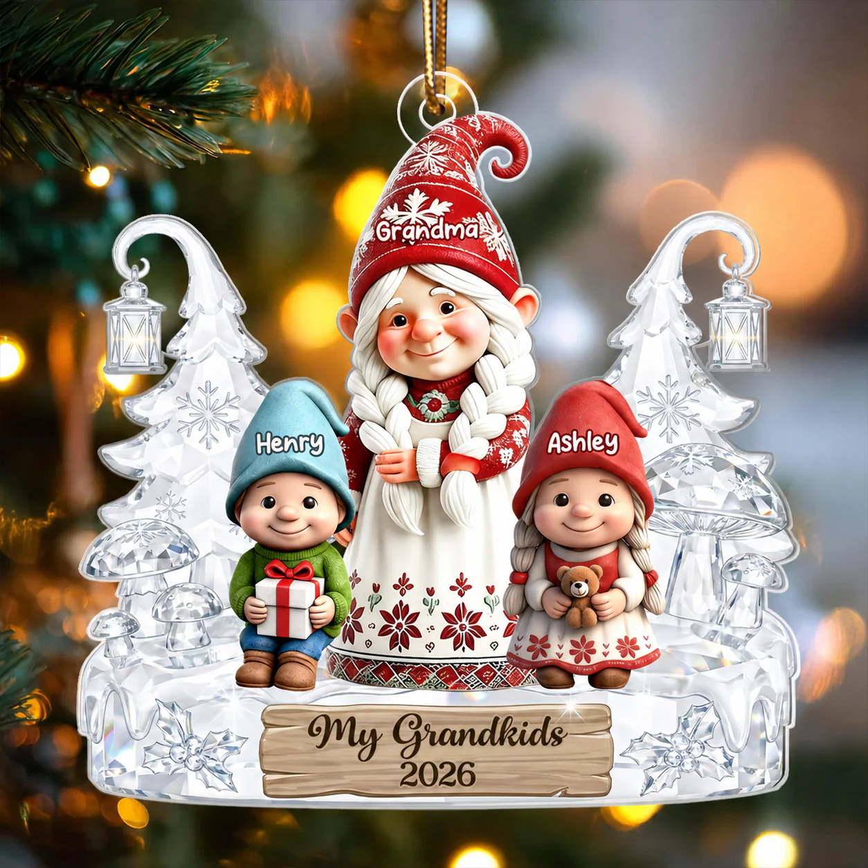 Gnome Grandma And Grandkids Pattern Crystal - Personalized Acrylic Ornament - Heartwarming Christmas Gift For Grandma, Family - Image 4