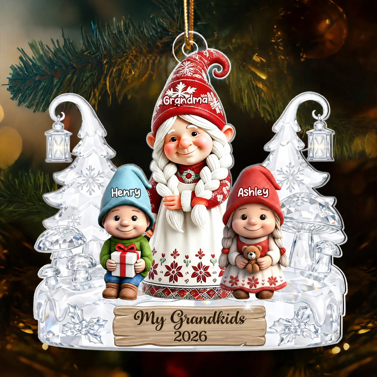 Gnome Grandma And Grandkids Pattern Crystal - Personalized Acrylic Ornament - Heartwarming Christmas Gift For Grandma, Family - Image 5