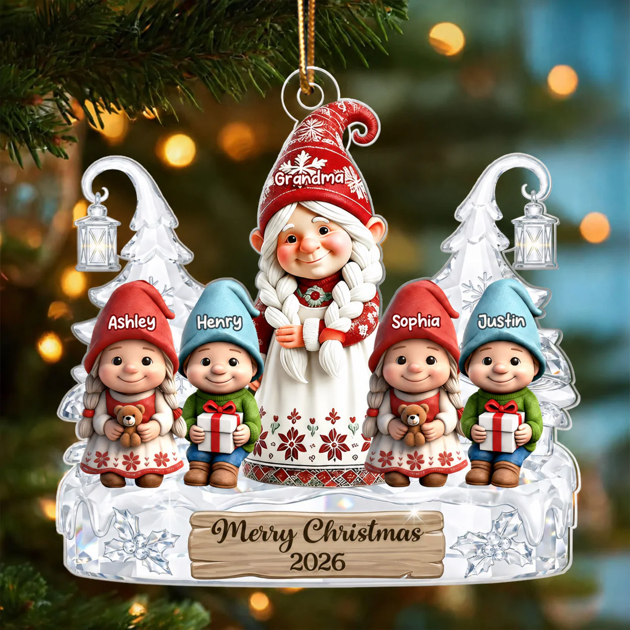 Gnome Grandma And Grandkids Pattern Crystal - Personalized Acrylic Ornament - Heartwarming Christmas Gift For Grandma, Family - Image 6