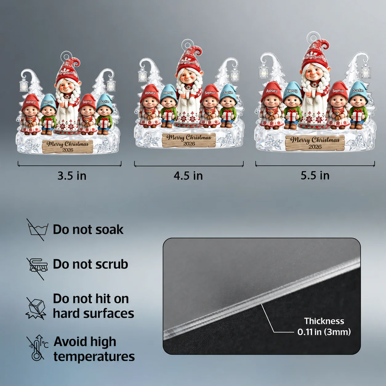 Gnome Grandma And Grandkids Pattern Crystal - Personalized Acrylic Ornament - Heartwarming Christmas Gift For Grandma, Family - Image 8