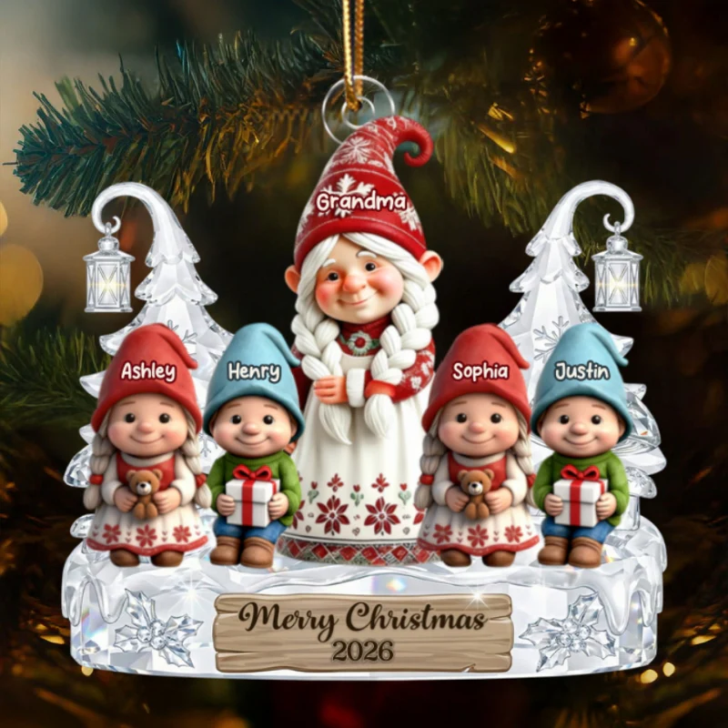 Gnome Grandma And Grandkids Pattern Crystal - Personalized Acrylic Ornament - Heartwarming Christmas Gift For Grandma, Family - Image 9