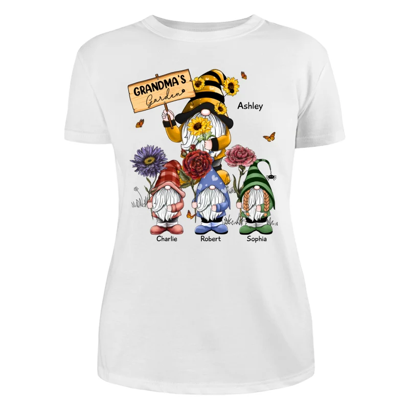 Gnome Grandma & Grandkids Grandma‘s Garden Birth Flowers Personalized Shirt - Image 9