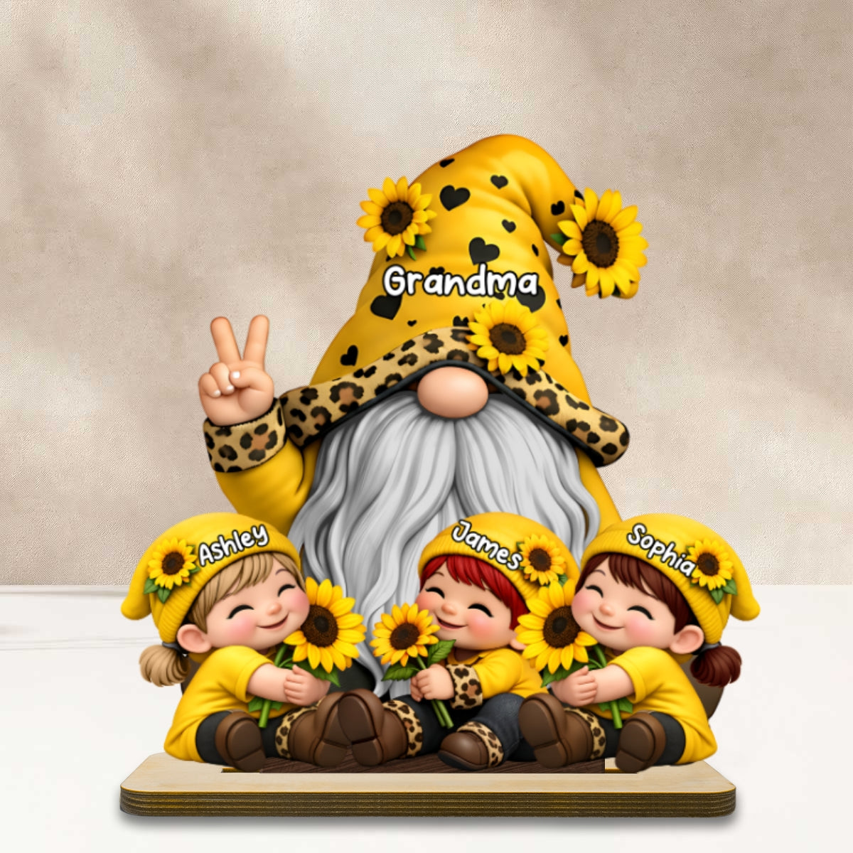 Gnome Grandma & Grandkids Sunflower - Personalized 2-Layered Wooden Plaque - Sentimental Gift for Grandma - Image 11