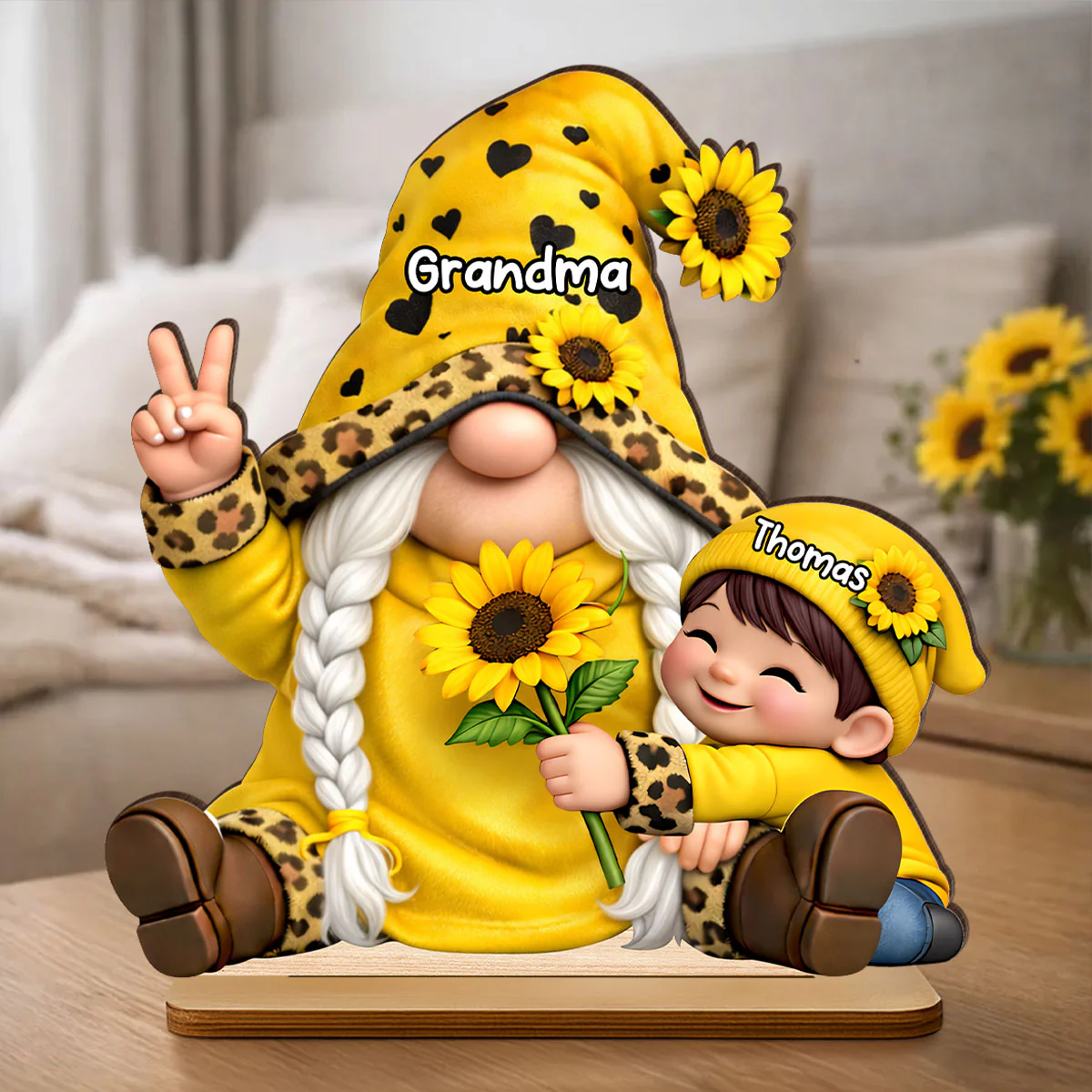 Gnome Grandma & Grandkids Sunflower - Personalized 2-Layered Wooden Plaque - Sentimental Mother's Day Gift for Grandma - Image 7