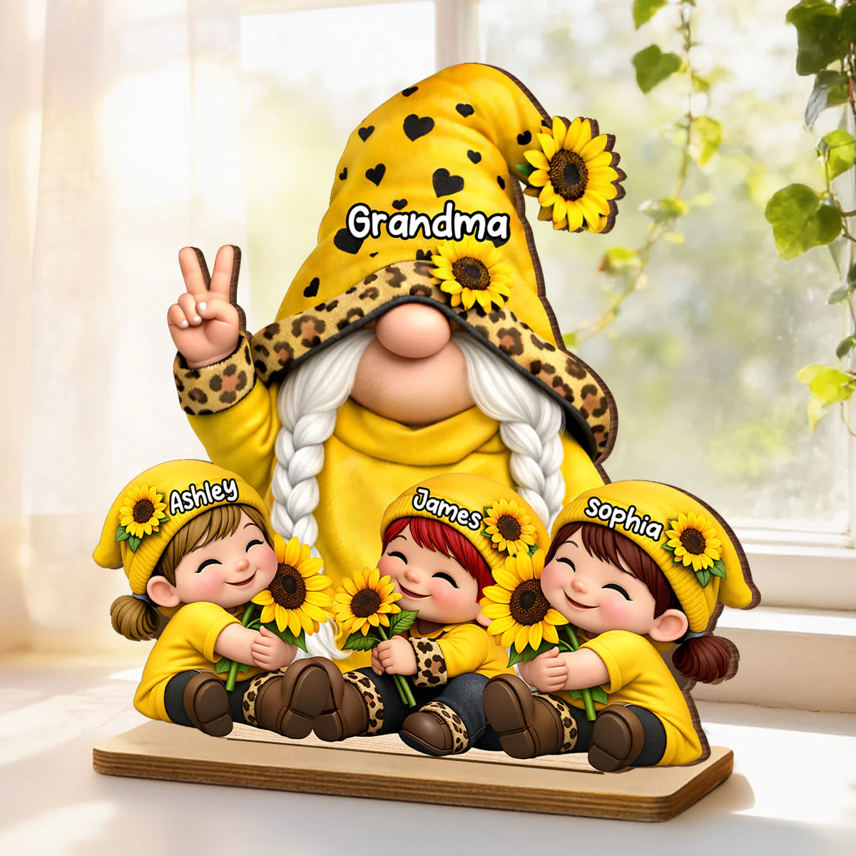 Gnome Grandma & Grandkids Sunflower - Personalized 2-Layered Wooden Plaque - Sentimental Mother's Day Gift for Grandma - Image 8