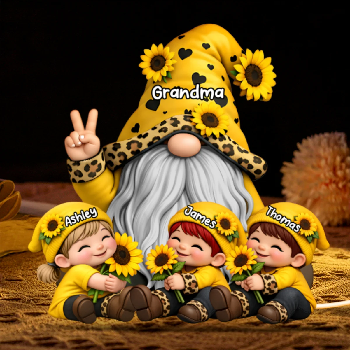 Gnome Grandma & Grandkids Sunflower - Personalized Light Box - Sentimental Gift for Grandma - Image 11