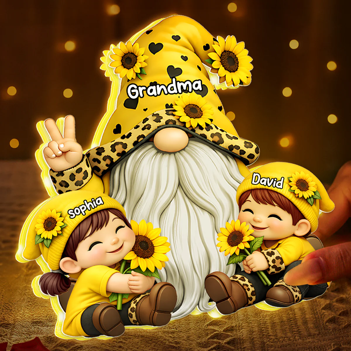 Gnome Grandma & Grandkids Sunflower - Personalized Light Box - Sentimental Gift for Grandma - Image 2