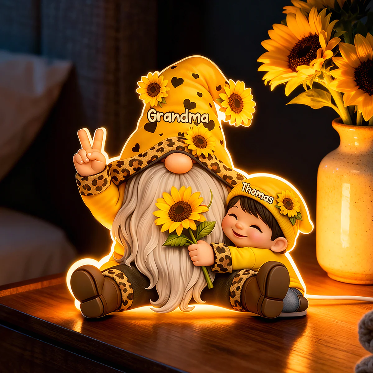 Gnome Grandma & Grandkids Sunflower - Personalized Light Box - Sentimental Gift for Grandma - Image 3