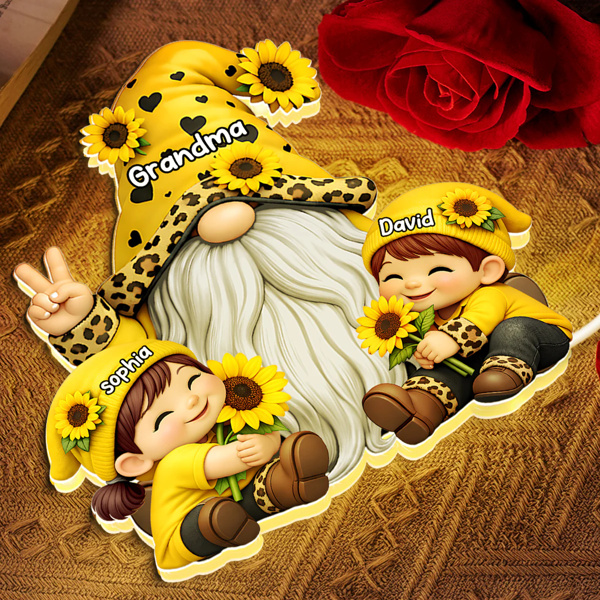 Gnome Grandma & Grandkids Sunflower - Personalized Light Box - Sentimental Gift for Grandma - Image 5