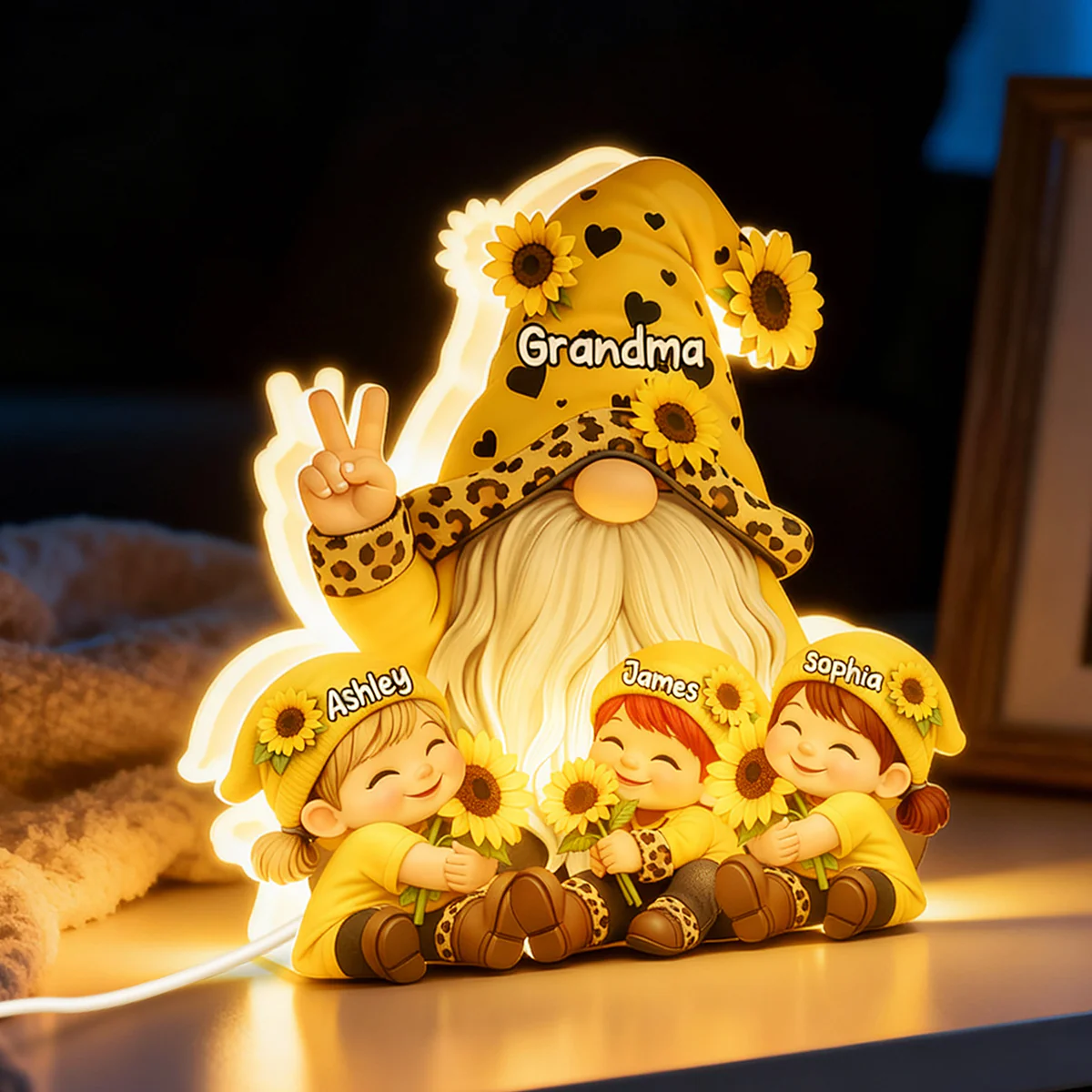 Gnome Grandma & Grandkids Sunflower - Personalized Light Box - Sentimental Gift for Grandma - Image 6