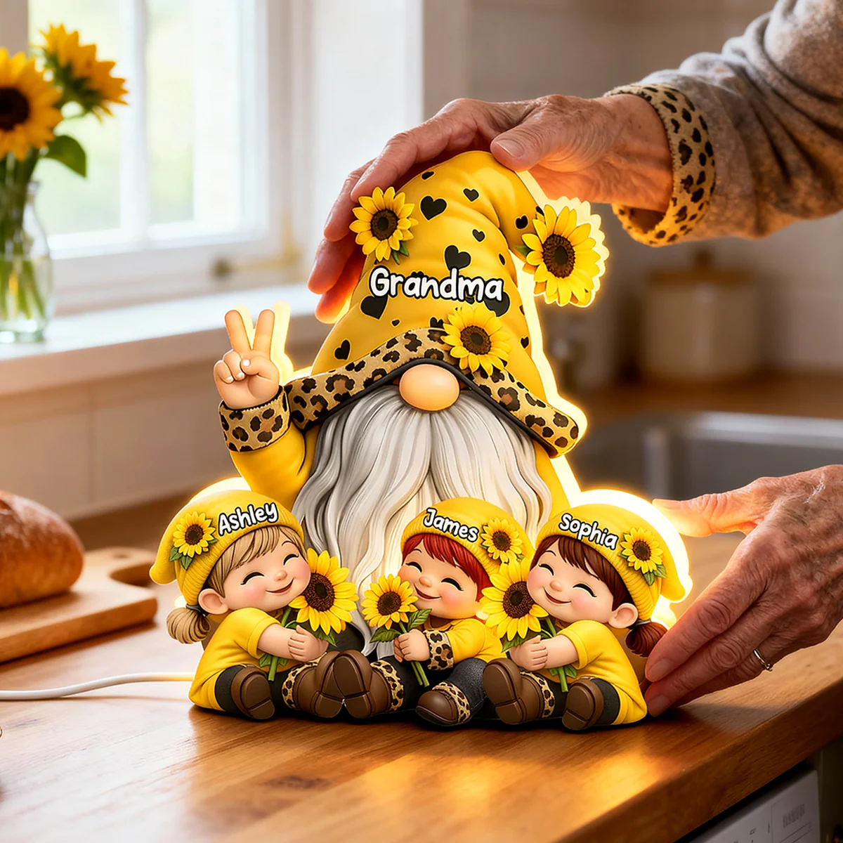 Gnome Grandma & Grandkids Sunflower - Personalized Light Box - Sentimental Gift for Grandma - Image 7