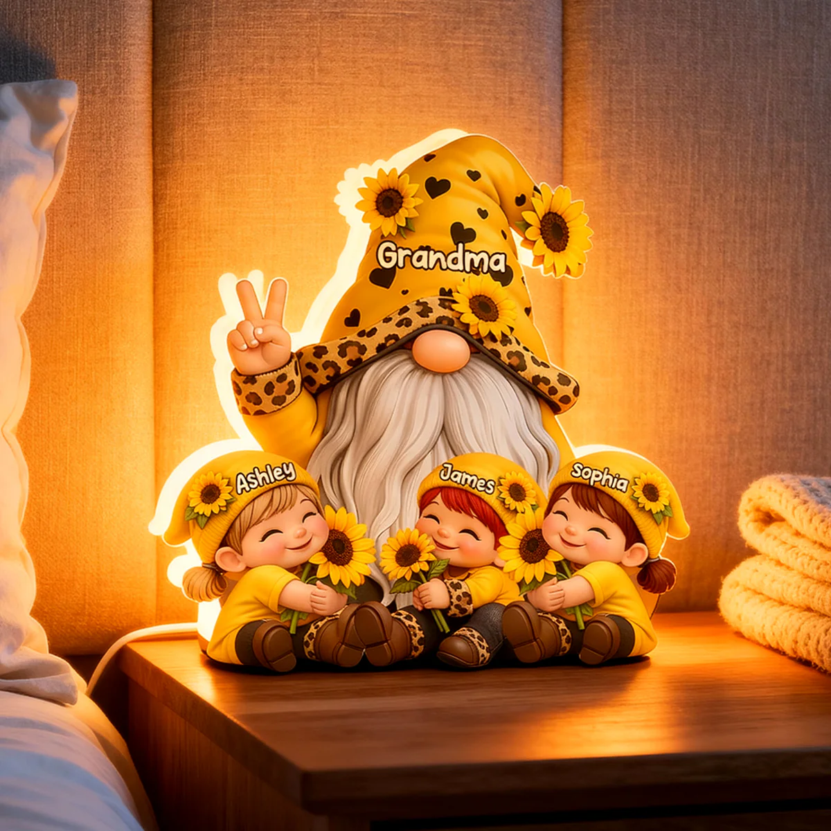 Gnome Grandma & Grandkids Sunflower - Personalized Light Box - Sentimental Gift for Grandma - Image 8
