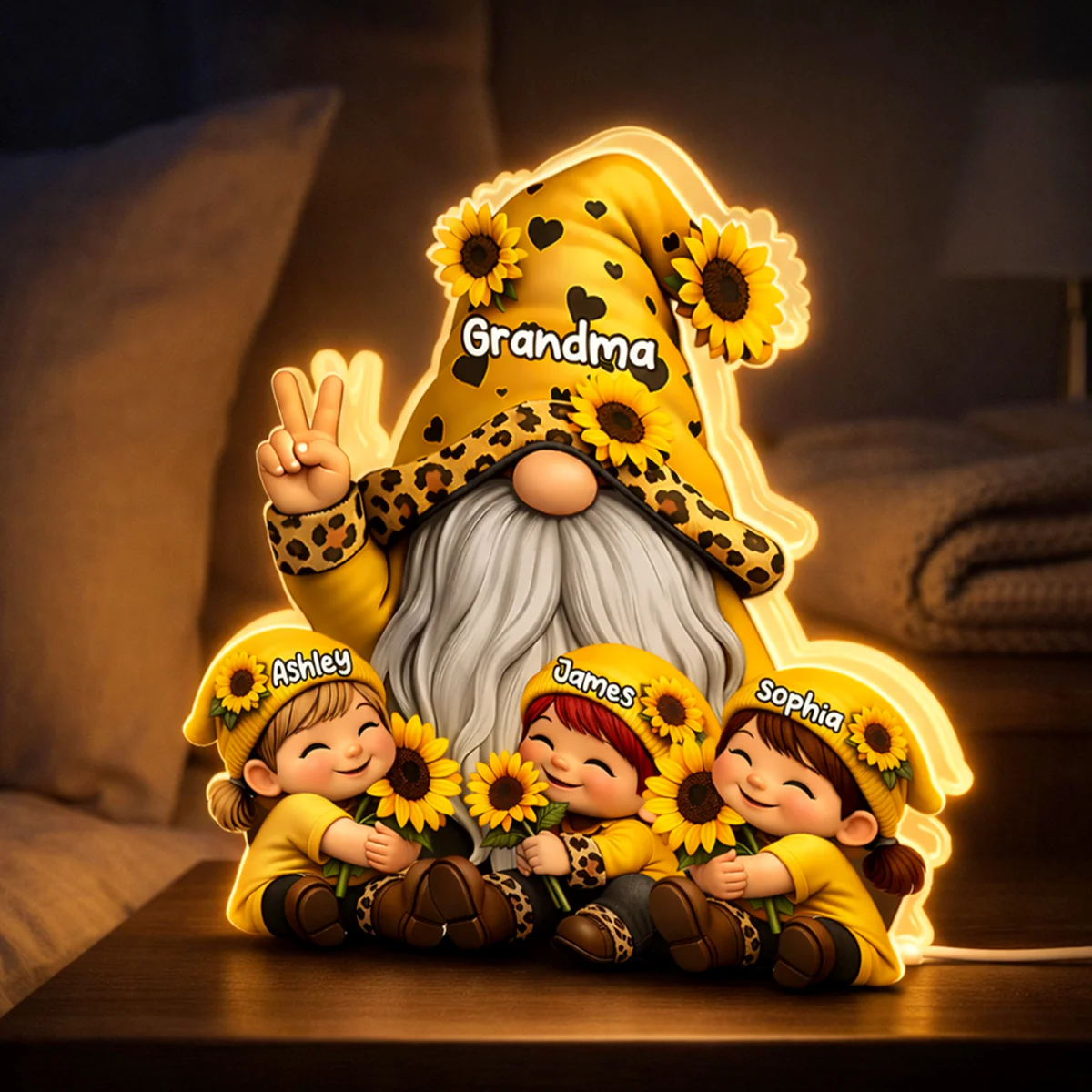 Gnome Grandma & Grandkids Sunflower - Personalized Light Box - Sentimental Gift for Grandma - Image 9