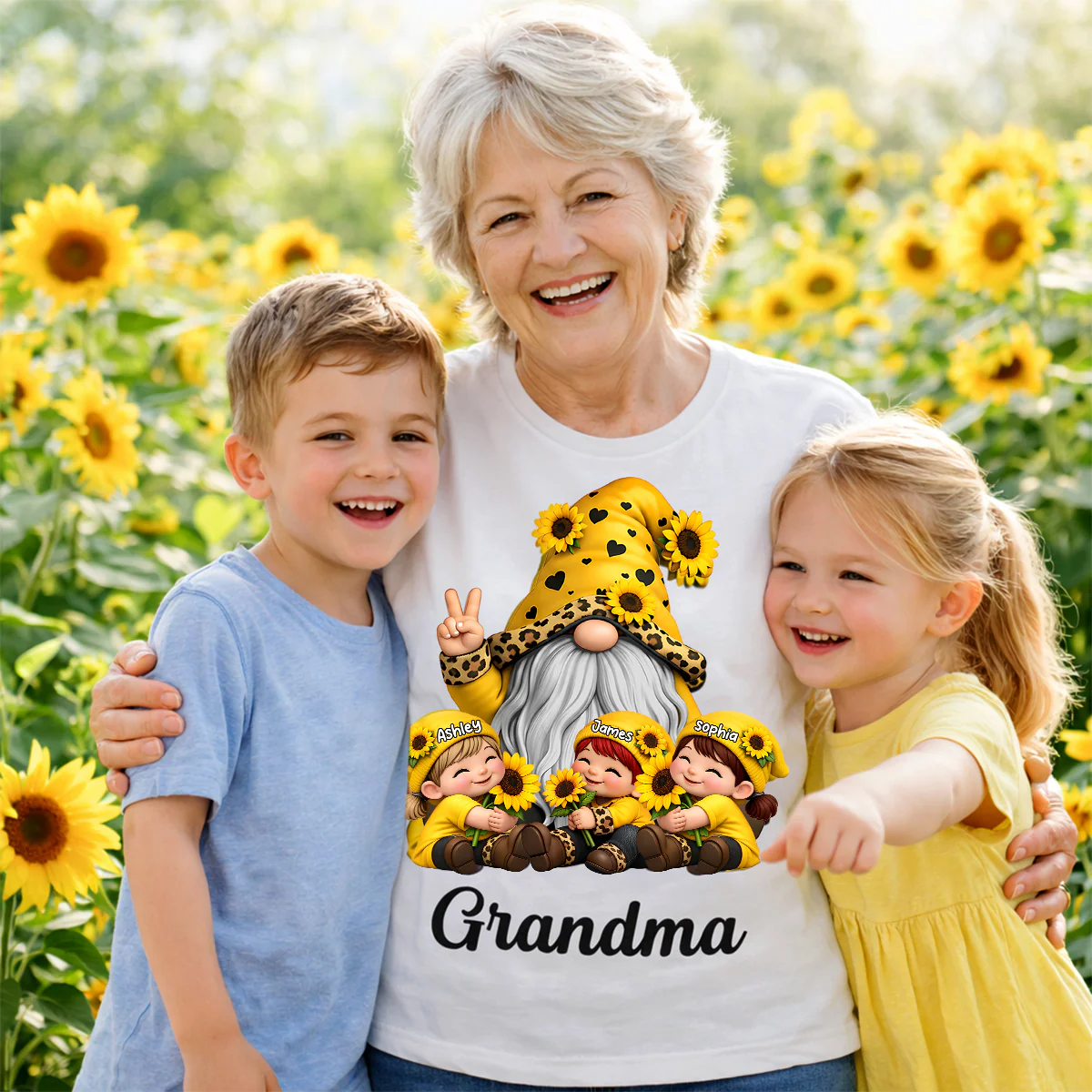 Gnome Grandma & Grandkids Sunflower - Personalized Shirt - Sentimental Gift for Grandma - Image 2