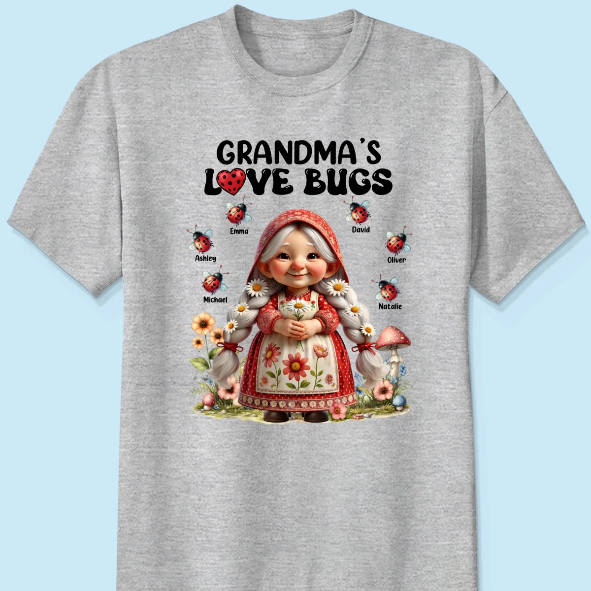Gnome Grandma Love Bugs Personalized Shirt, Gift For Grandma - Image 8