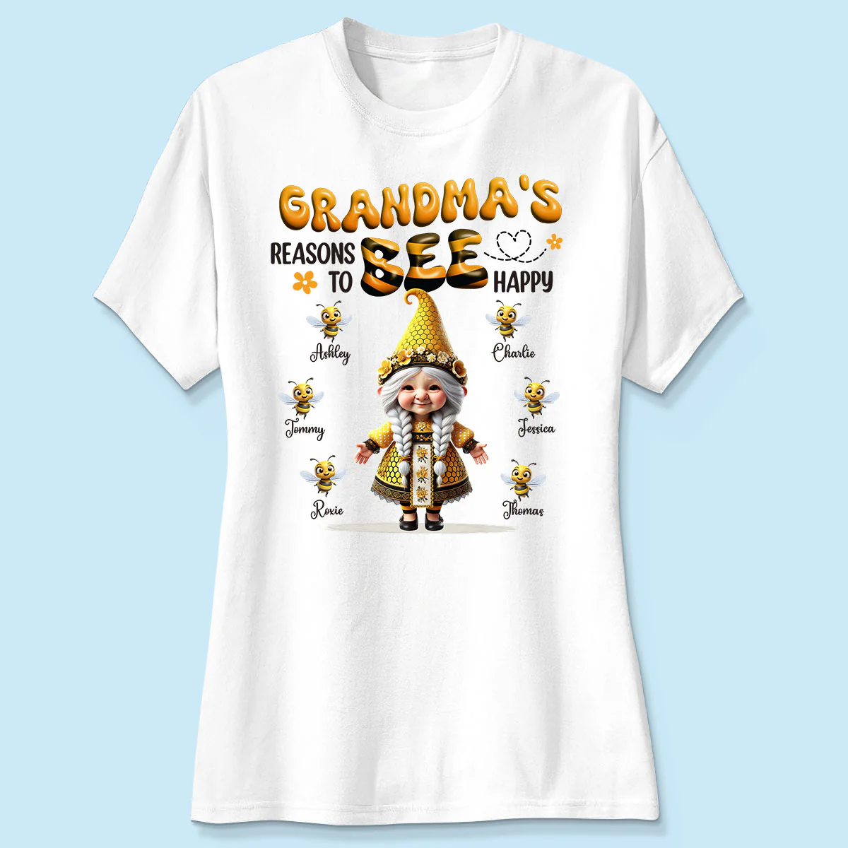 Gnome Grandma Reason To Bee Happy Personalized Shirt, Gift For Grandma - Image 6