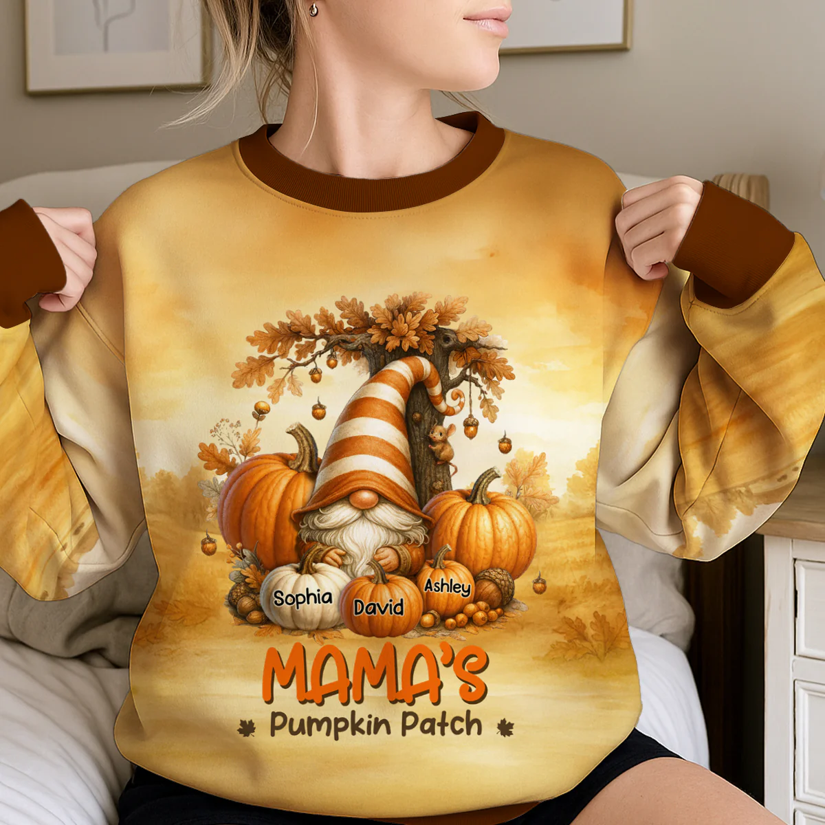 Gnome Grandma's Pumpkin 3D Personalized Fall Sweatshirt, Cozy Fall Sweatshirt for Grandma - Image 2