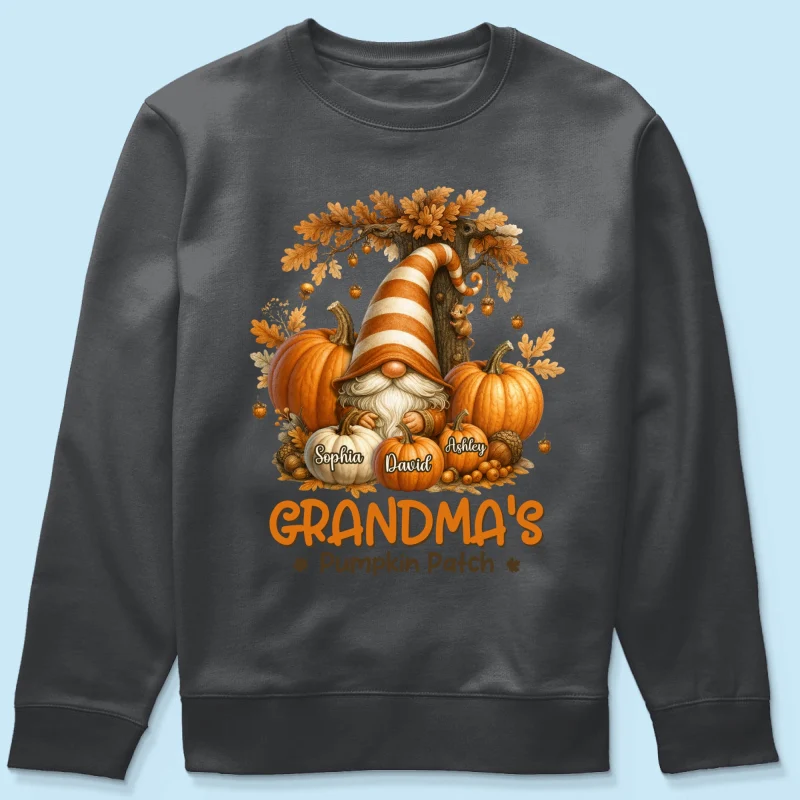 Gnome Grandma's Pumpkin Patch Personalized Fall Sweatshirt, Cozy Fall Sweatshirt for Grandma - Image 12