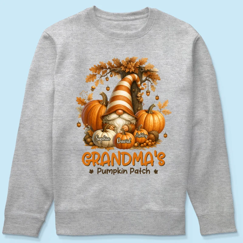 Gnome Grandma's Pumpkin Patch Personalized Fall Sweatshirt, Cozy Fall Sweatshirt for Grandma - Image 18