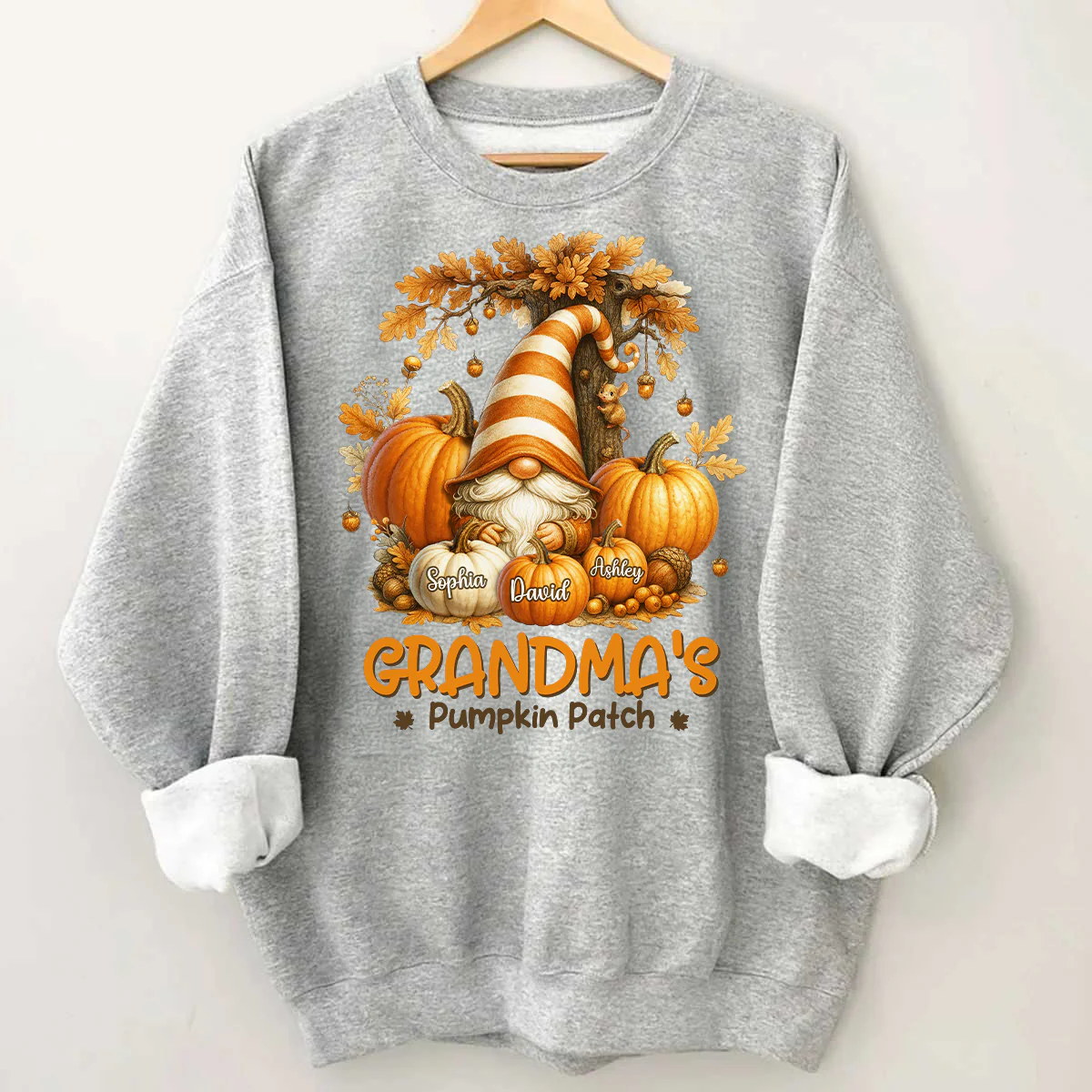 Gnome Grandma's Pumpkin Patch Personalized Fall Sweatshirt, Cozy Fall Sweatshirt for Grandma - Image 7