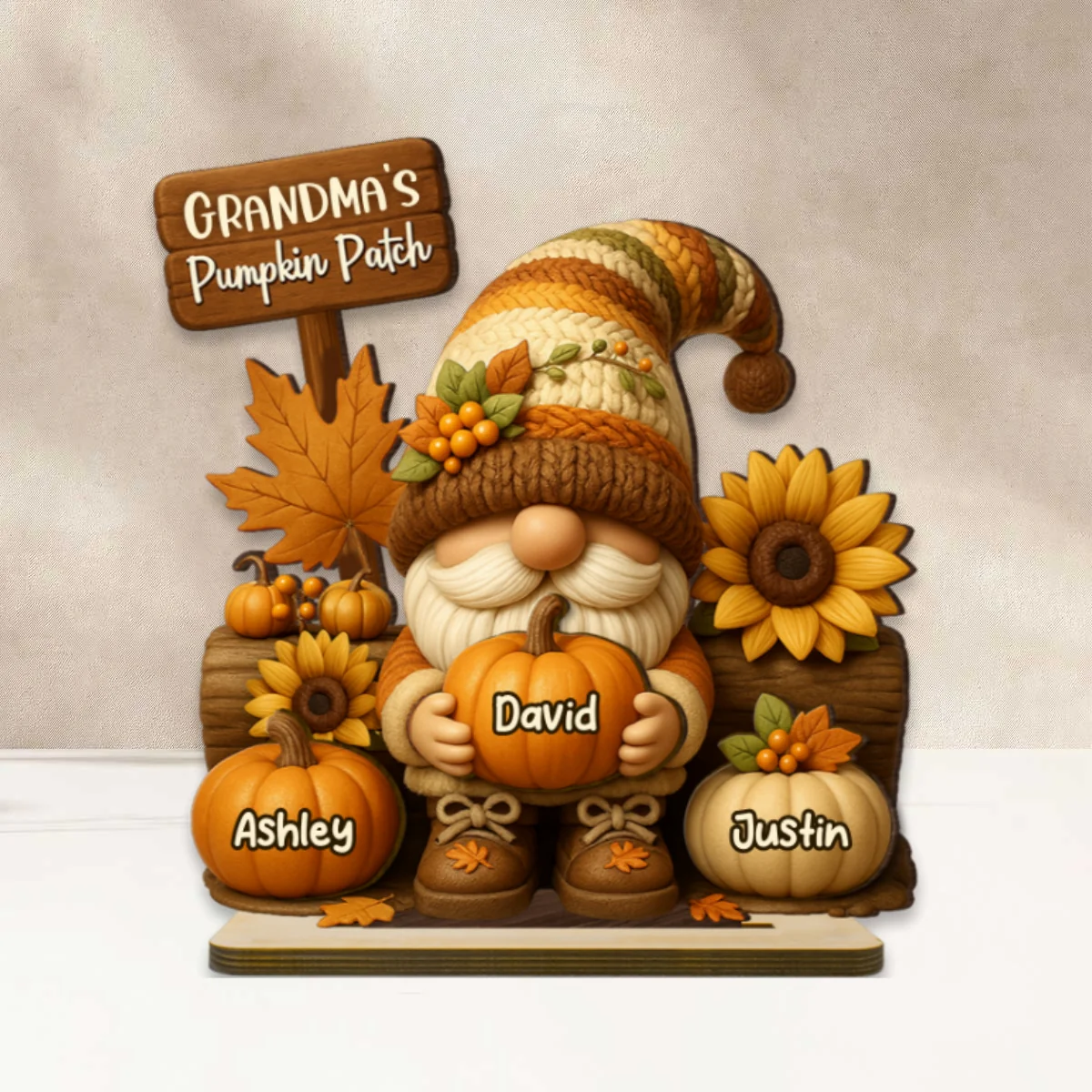 Gnome Grandma's Pumpkin Patch Personalized Standing Wooden Plaque, Fall Decor for Grandma - Image 10