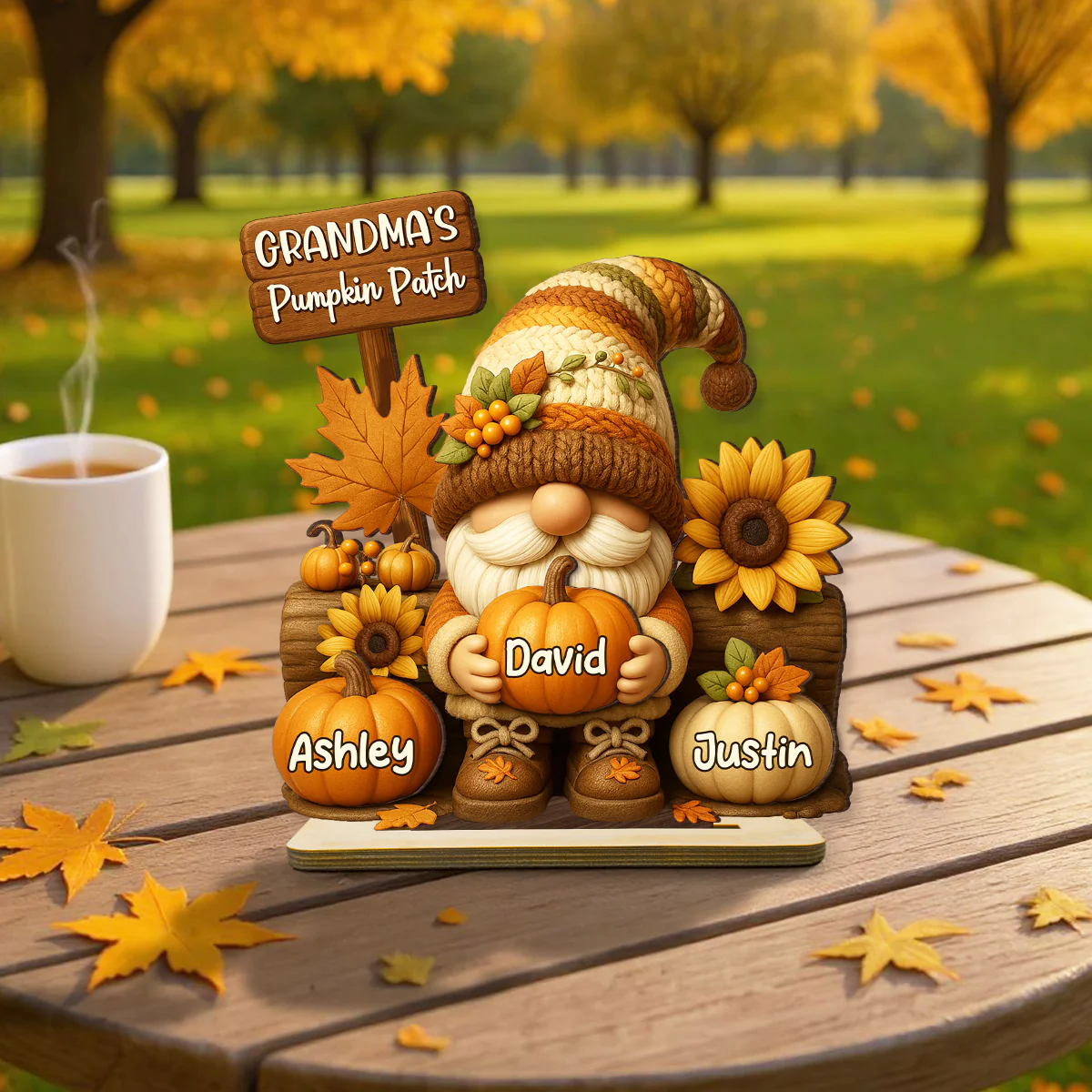 Gnome Grandma's Pumpkin Patch Personalized Standing Wooden Plaque, Fall Decor for Grandma - Image 2