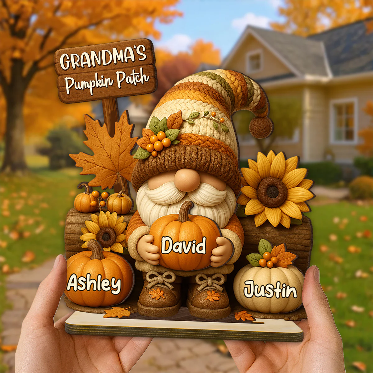 Gnome Grandma's Pumpkin Patch Personalized Standing Wooden Plaque, Fall Decor for Grandma - Image 3