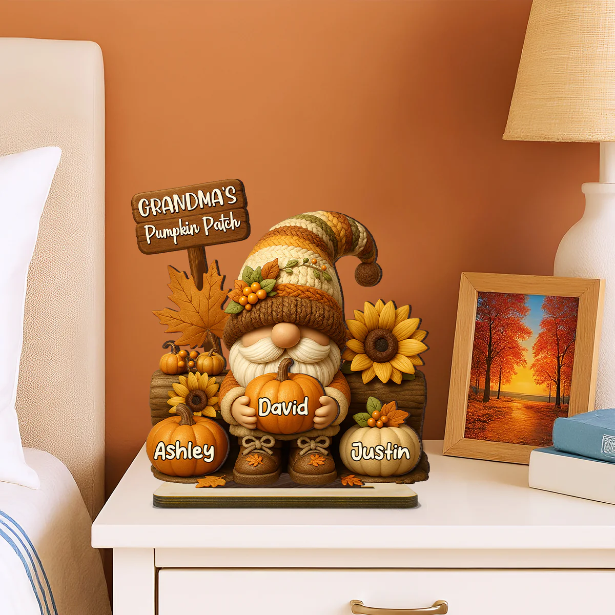 Gnome Grandma's Pumpkin Patch Personalized Standing Wooden Plaque, Fall Decor for Grandma - Image 4