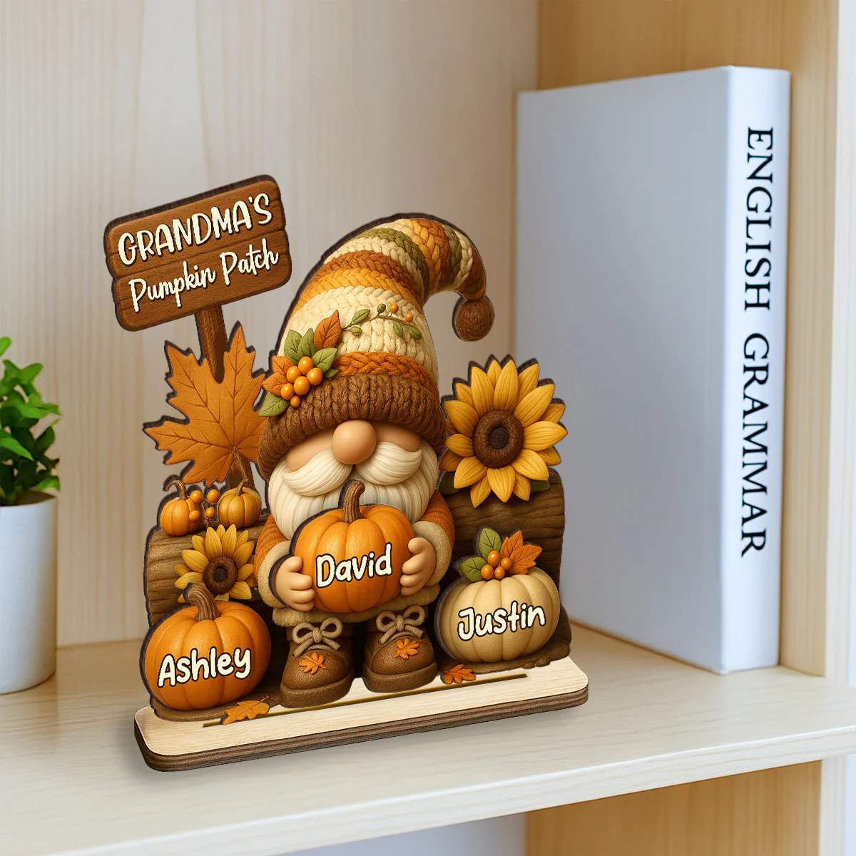 Gnome Grandma's Pumpkin Patch Personalized Standing Wooden Plaque, Fall Decor for Grandma - Image 5