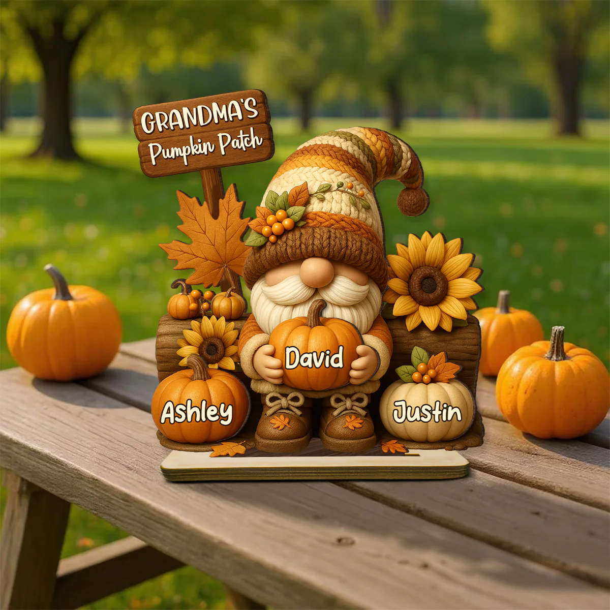 Gnome Grandma's Pumpkin Patch Personalized Standing Wooden Plaque, Fall Decor for Grandma - Image 6