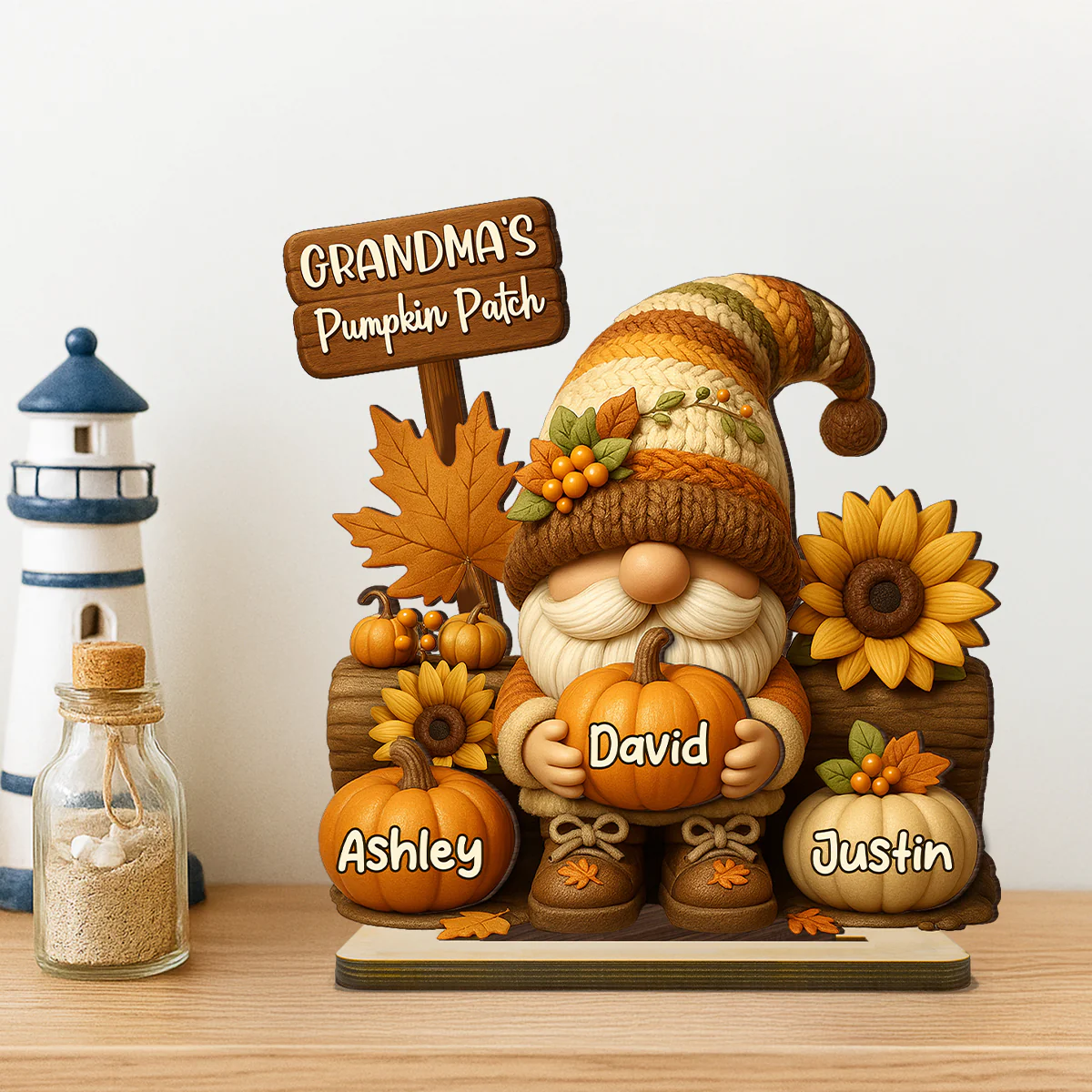 Gnome Grandma's Pumpkin Patch Personalized Standing Wooden Plaque, Fall Decor for Grandma - Image 7