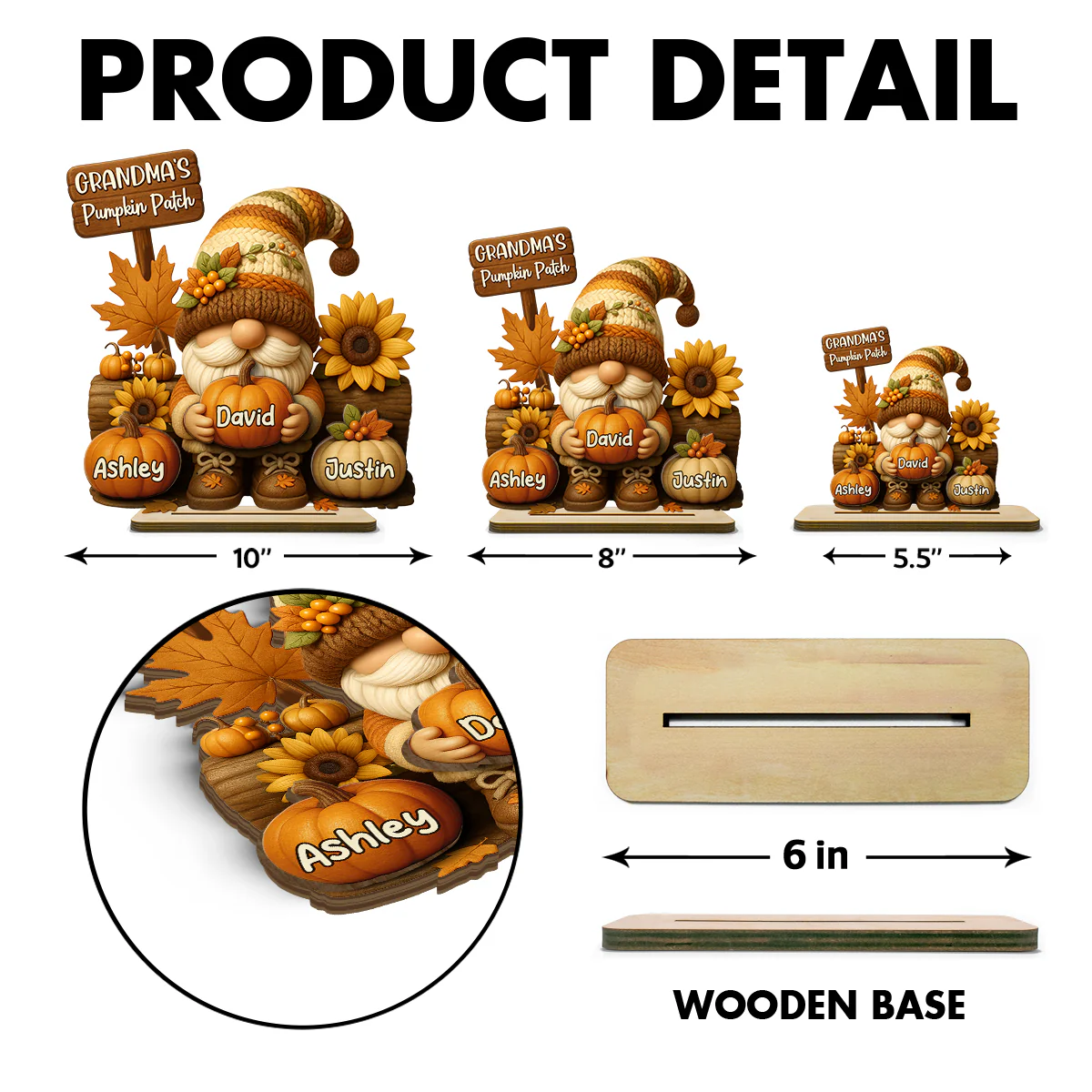 Gnome Grandma's Pumpkin Patch Personalized Standing Wooden Plaque, Fall Decor for Grandma - Image 9