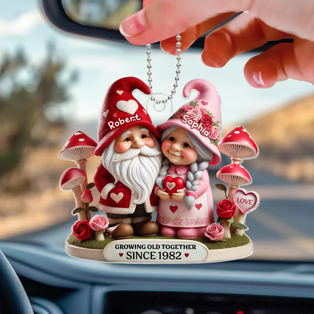 Gnome Mushroom Old Couple Gift for him, Gift for her, Personalized Acrylic Car Hanger - Image 4