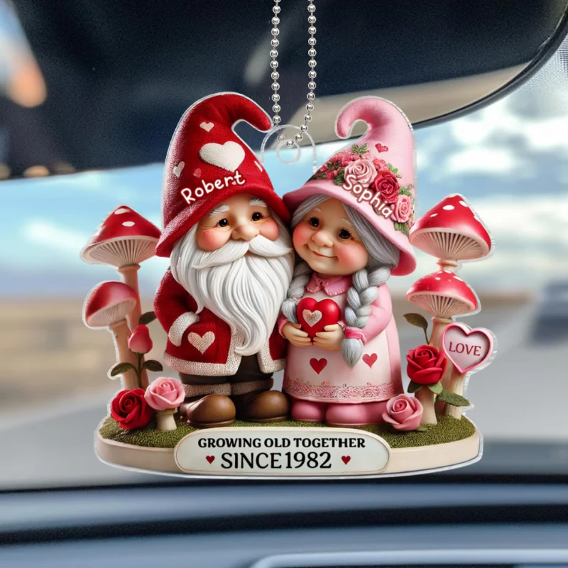 Gnome Mushroom Old Couple Gift for him, Gift for her, Personalized Acrylic Car Hanger - Image 7