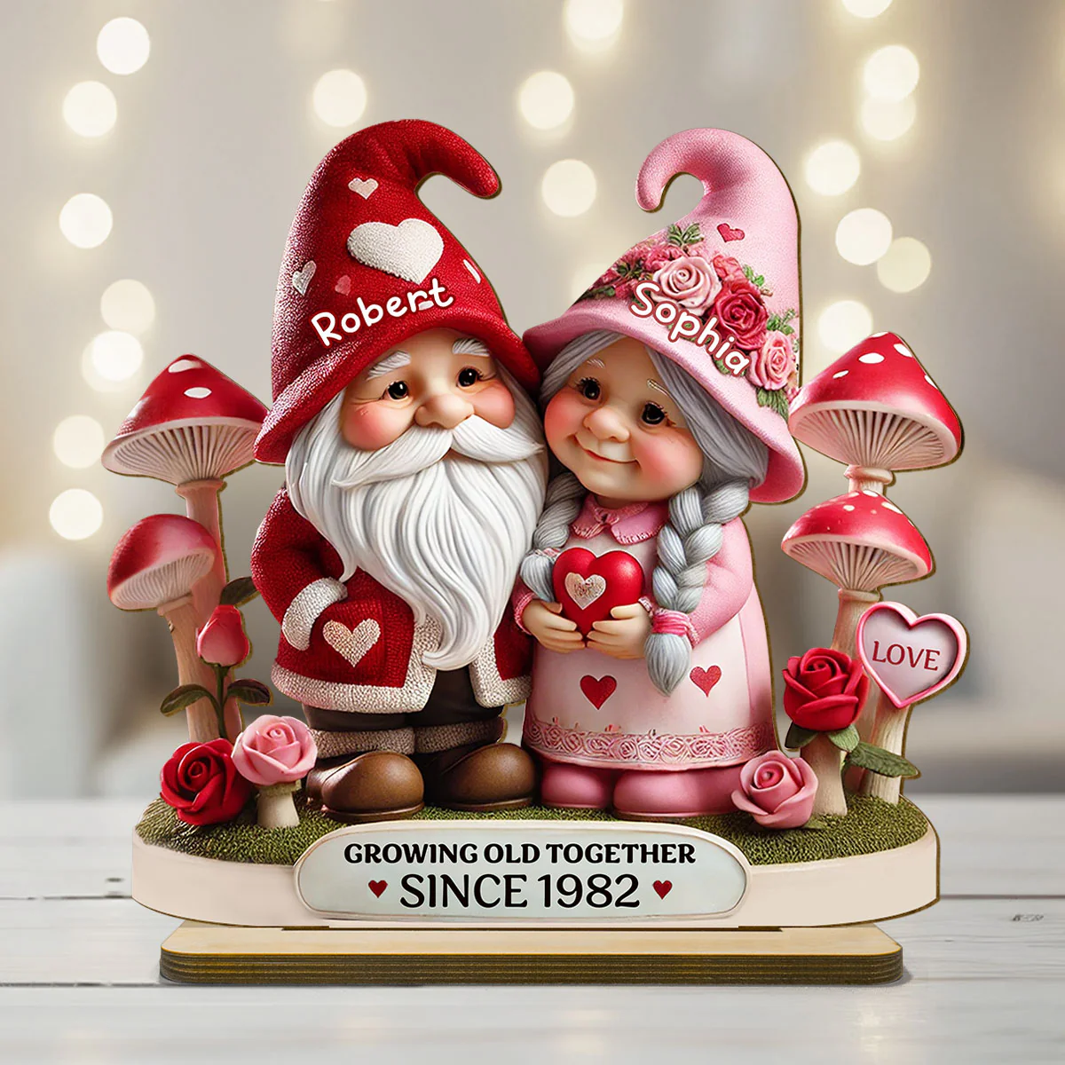3D Effect Gnome Mushroom Old Couple Personalized Wooden Standing, Heartfelt Anniversary Gift, Gift For Couple, For Him, For Her, Husband, Wife - Image 3
