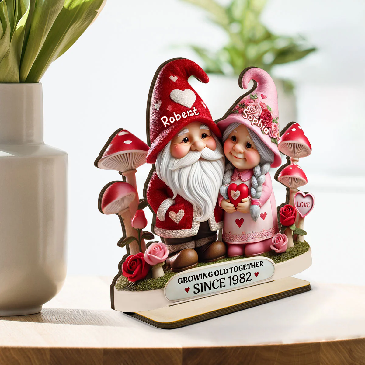 3D Effect Gnome Mushroom Old Couple Personalized Wooden Standing, Heartfelt Anniversary Gift, Gift For Couple, For Him, For Her, Husband, Wife - Image 4