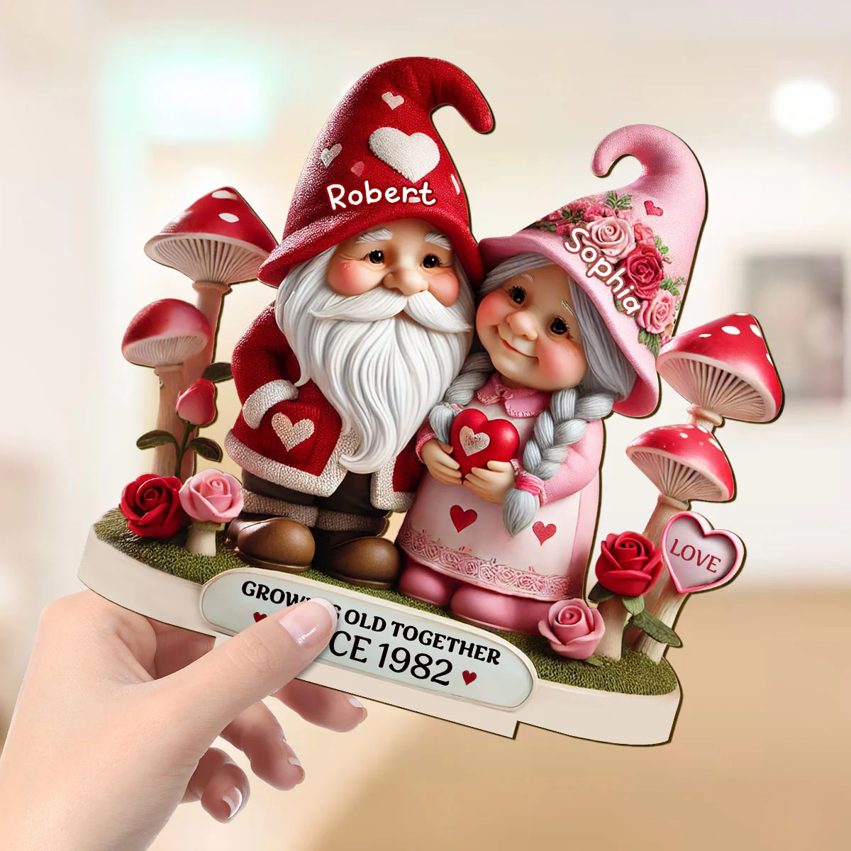 3D Effect Gnome Mushroom Old Couple Personalized Wooden Standing, Heartfelt Anniversary Gift, Gift For Couple, For Him, For Her, Husband, Wife - Image 5