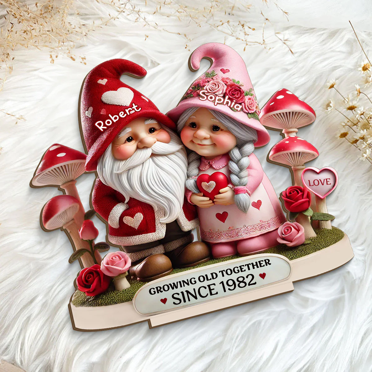 3D Effect Gnome Mushroom Old Couple Personalized Wooden Standing, Heartfelt Anniversary Gift, Gift For Couple, For Him, For Her, Husband, Wife - Image 6