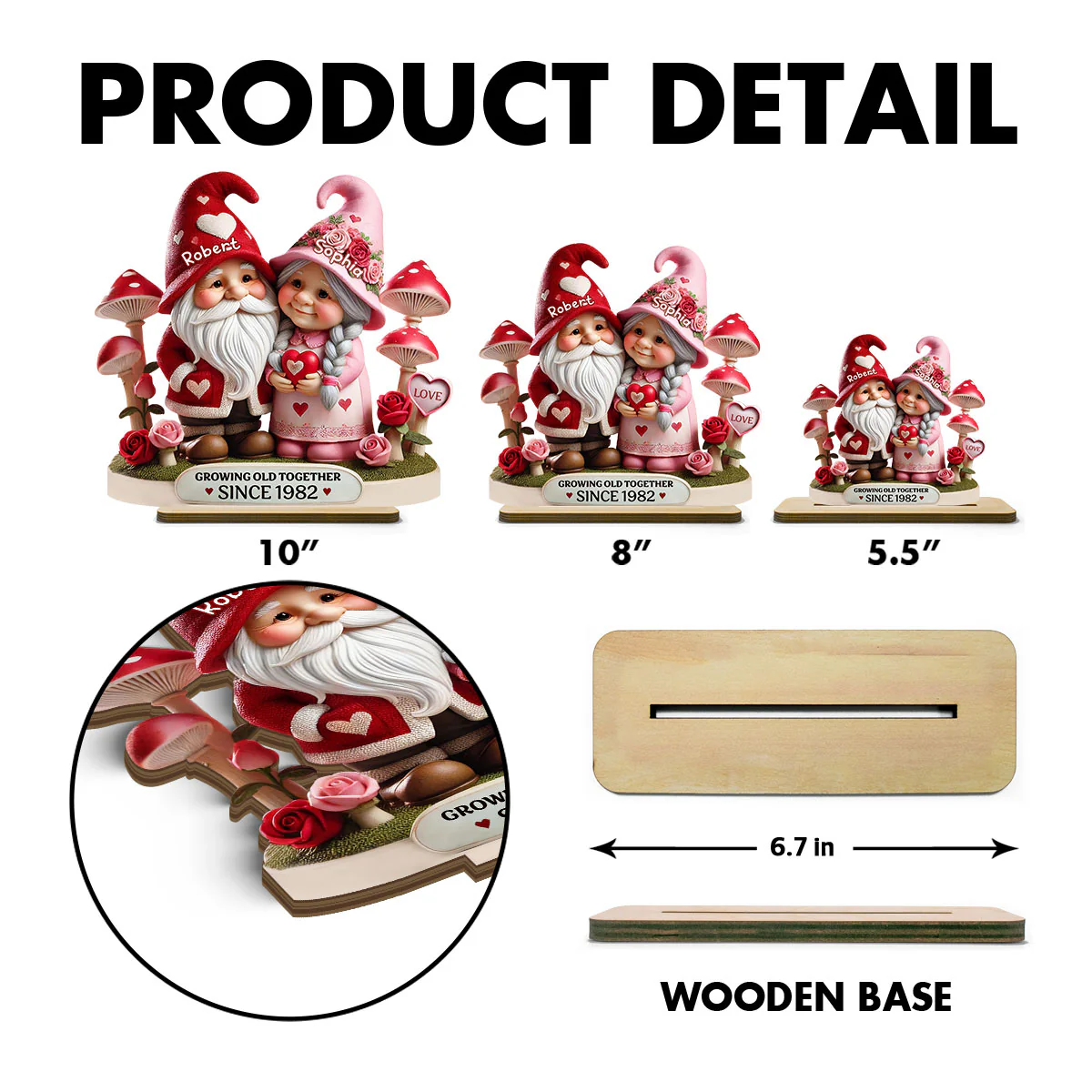 3D Effect Gnome Mushroom Old Couple Personalized Wooden Standing, Heartfelt Anniversary Gift, Gift For Couple, For Him, For Her, Husband, Wife - Image 7