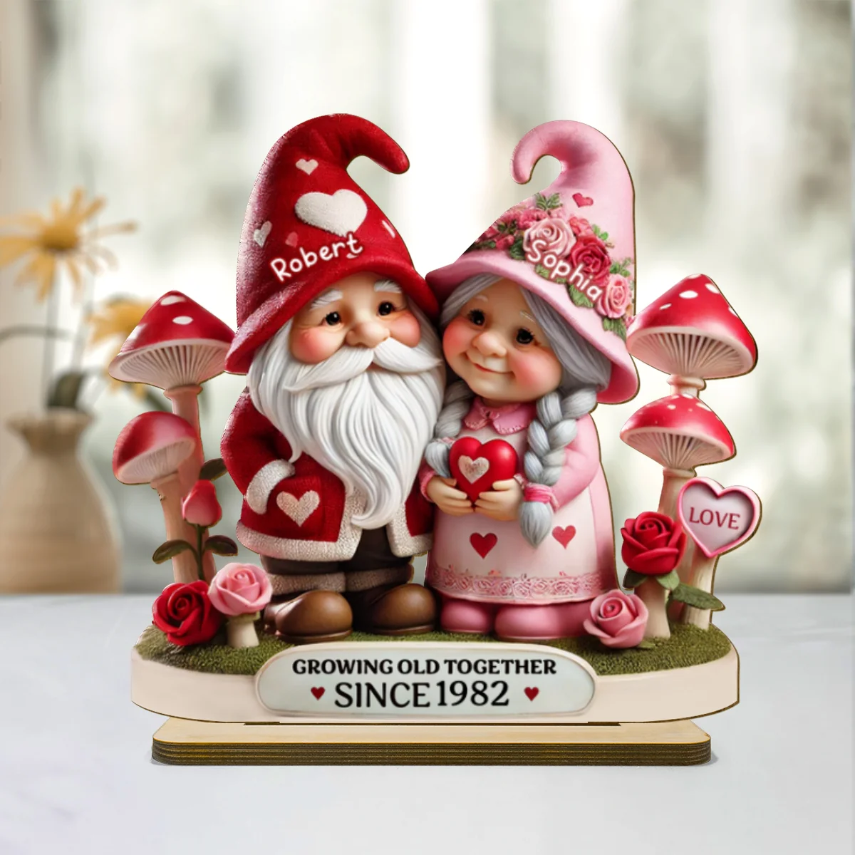 3D Effect Gnome Mushroom Old Couple Personalized Wooden Standing, Heartfelt Anniversary Gift, Gift For Couple, For Him, For Her, Husband, Wife - Image 9