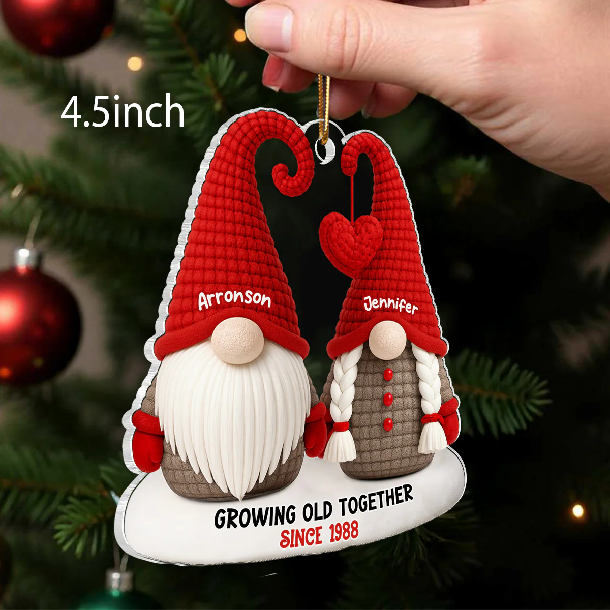 Gnome Old Couple Pattern Crochet - Personalized Acrylic Ornament - Unique Christmas Gift For Him, For Her, For Couple - Image 2