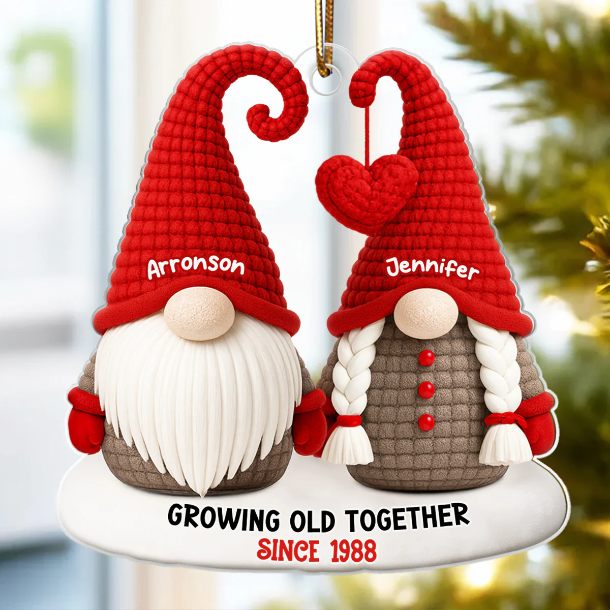Gnome Old Couple Pattern Crochet - Personalized Acrylic Ornament - Unique Christmas Gift For Him, For Her, For Couple - Image 3