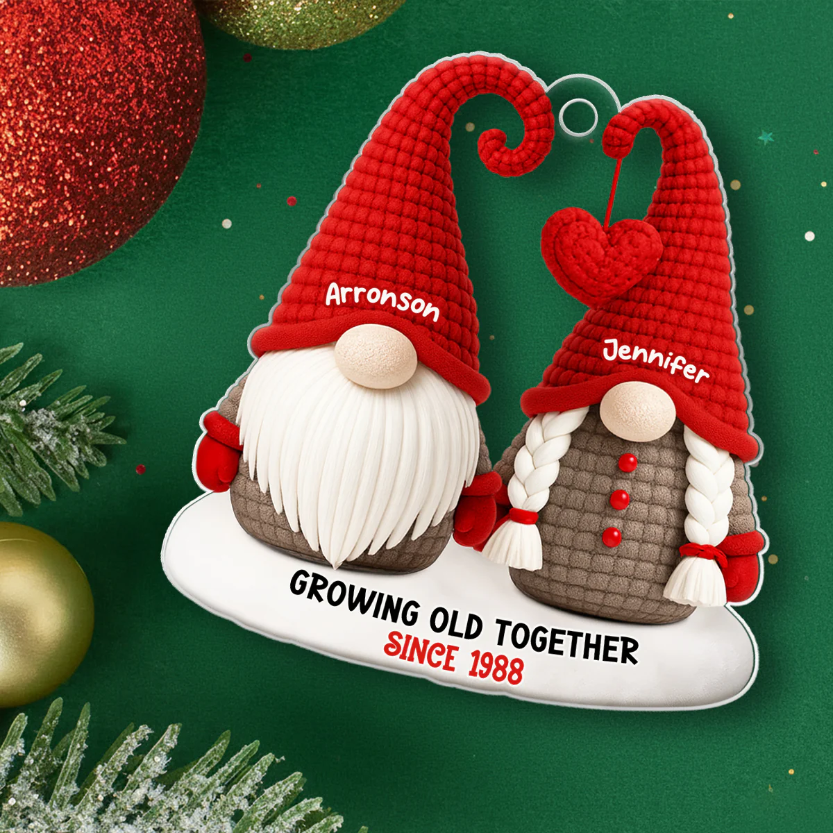 Gnome Old Couple Pattern Crochet - Personalized Acrylic Ornament - Unique Christmas Gift For Him, For Her, For Couple - Image 5