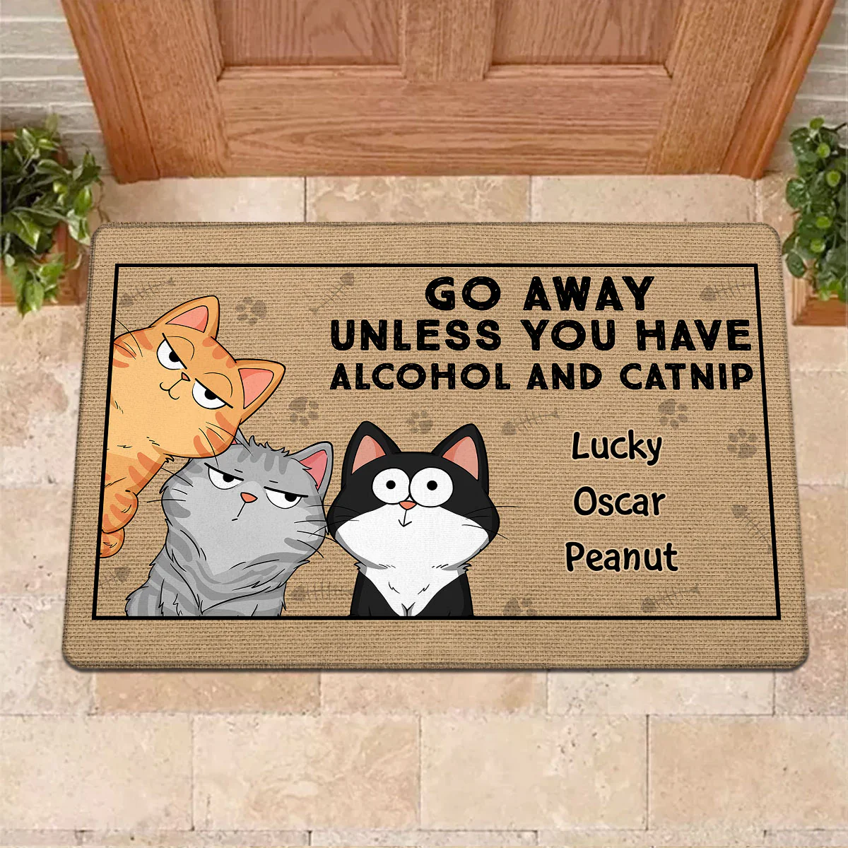 Go Away Unless You Have Alcohol And Cat Nip Funny Cat Expressions Personalized Doormat - Image 2