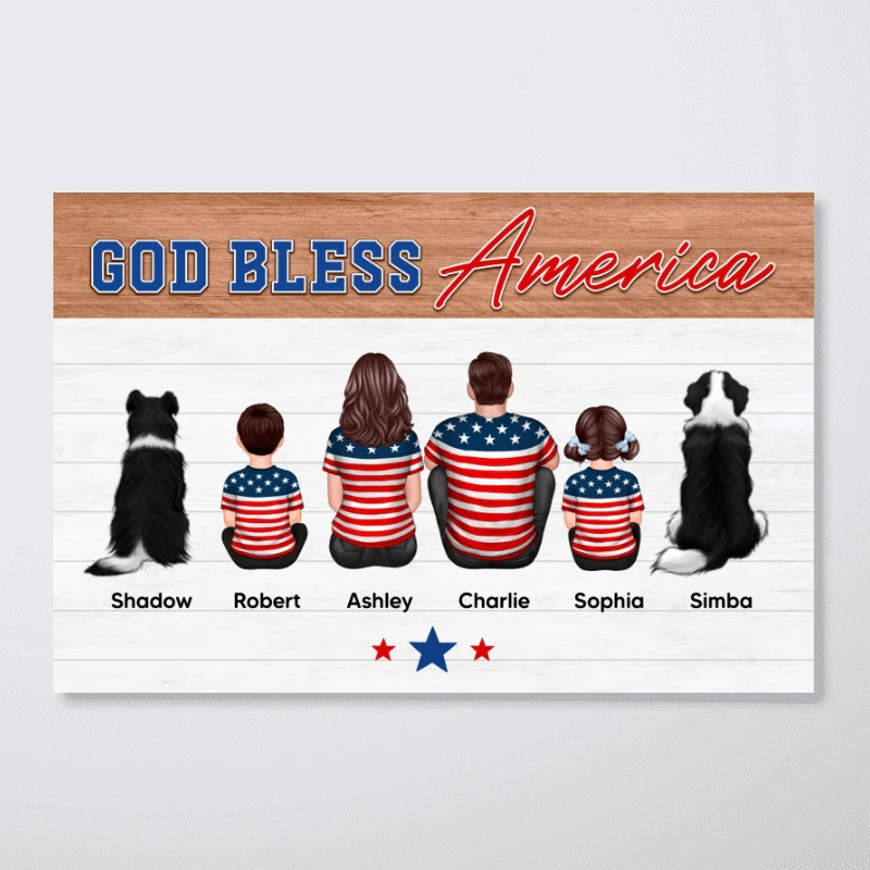 God Bless America Family Sitting Personalized Poster, 4th Of July Decor - Image 6