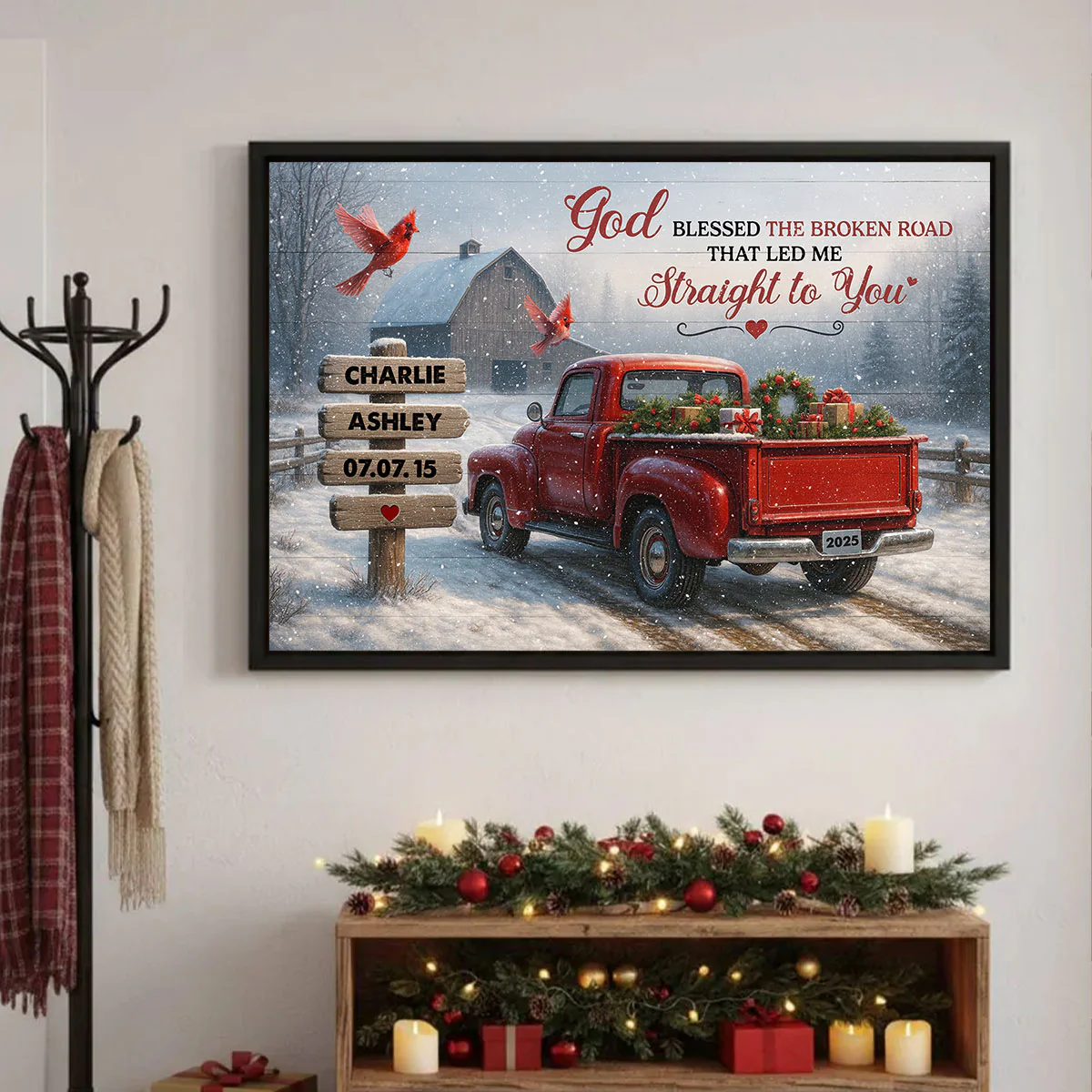 God Bless the Broke Road That Led Me Straight to You - Personalized Poster - Couple Christmas Name Sign, Christmas Home Decor - Image 10
