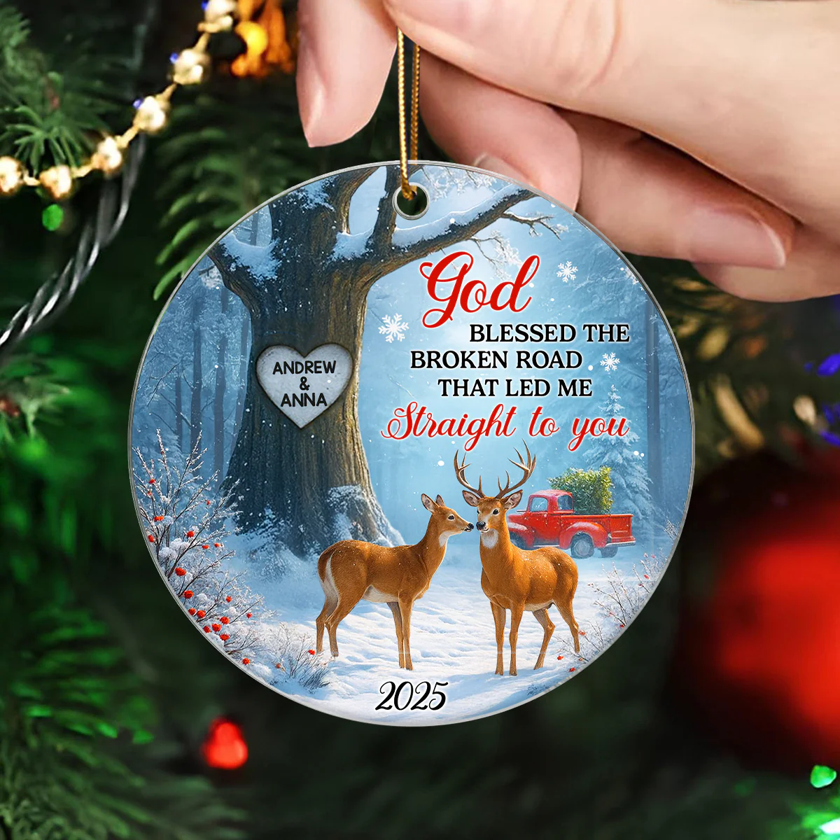 God Bless the Broken Road Couple Personalized Acrylic Ornament, Christmas Gift for Couples - Image 5