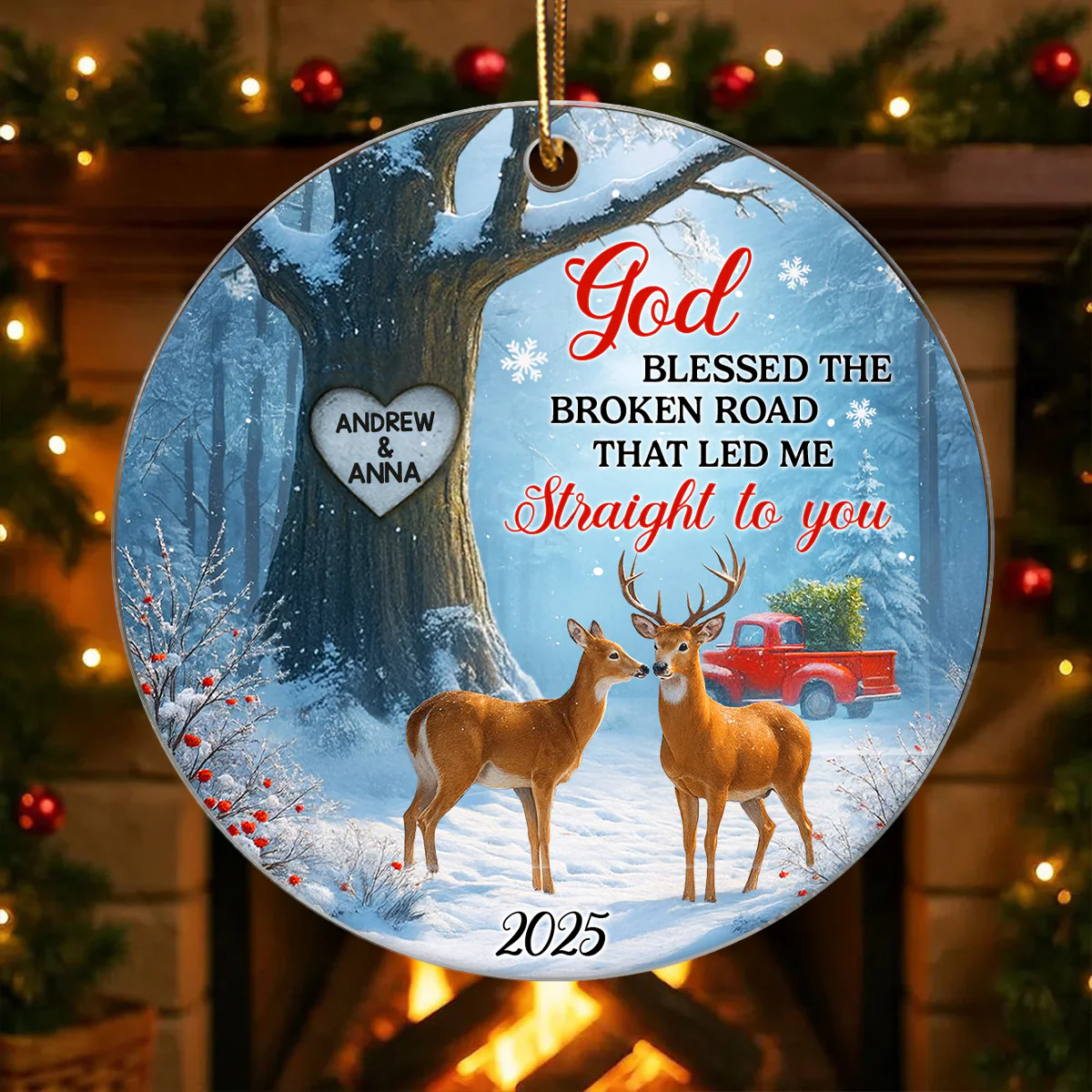 God Bless the Broken Road Couple Personalized Acrylic Ornament, Christmas Gift for Couples - Image 6