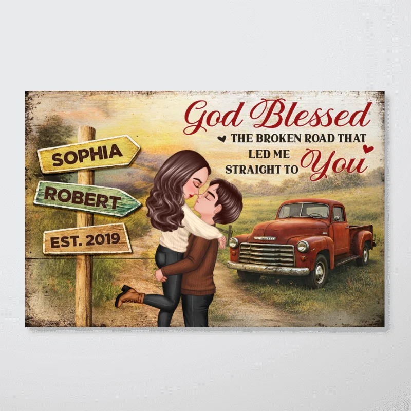 God Bless the Broken Road that Led Me Straight to You - Personalized Poster - Couple Gift for him, for her - Image 11