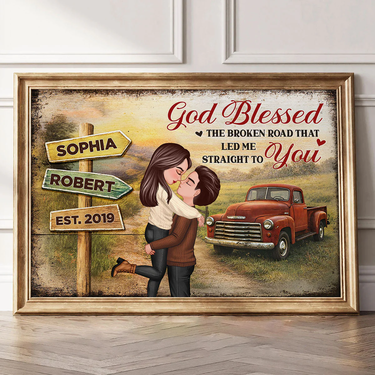 God Bless the Broken Road that Led Me Straight to You - Personalized Poster - Couple Gift for him, for her - Image 6